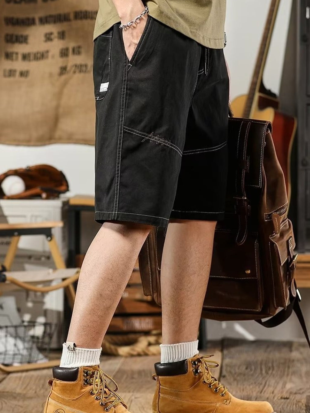 Men's plus size casual shorts with drawstrings and deep pockets, relaxed fit, made by Trendsi.