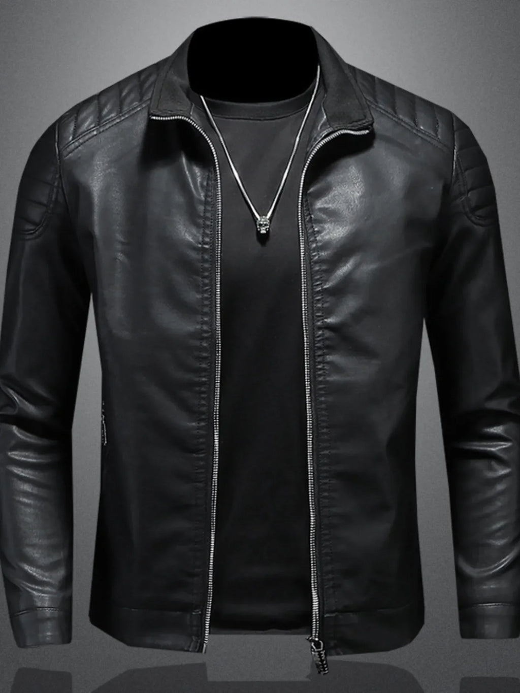 Men's plus size zip-up long sleeve jacket by Shopimist, shown in black with front zipper and casual fit.
