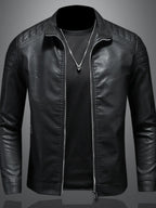 Men's plus size zip-up long sleeve jacket by Shopimist, shown in black with front zipper and casual fit.