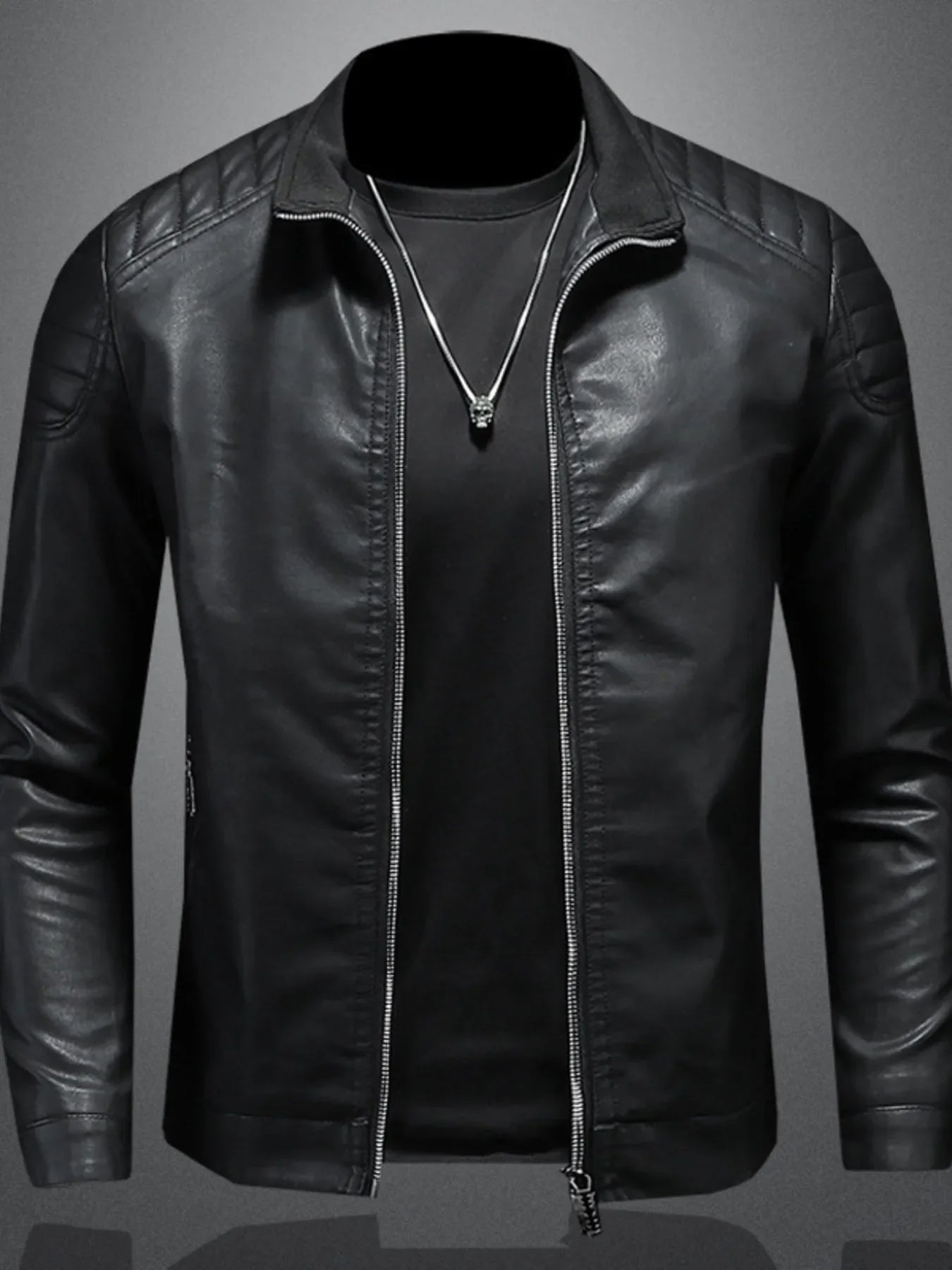 Men's plus size zip-up long sleeve jacket by Shopimist, shown in black with front zipper and casual fit.