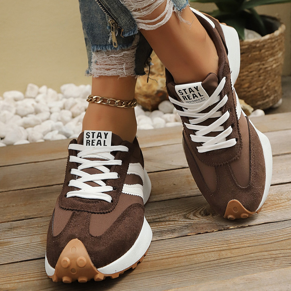Women's round toe lace-up flat casual sneakers by Plush Fashion Hub, featuring comfortable PU leather and stylish design.
