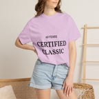 White Certified Classic 60 Years T-Shirt by Printify featuring a vintage logo design on the front.