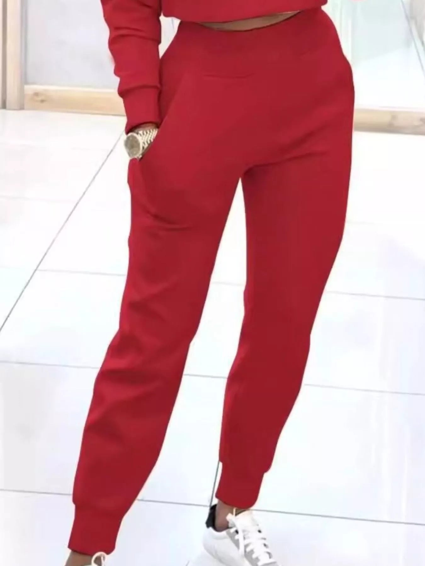 Simply Love casual chic cropped sweatshirt and jogger set, stylish and comfortable outfit with relaxed fit and soft fabric.