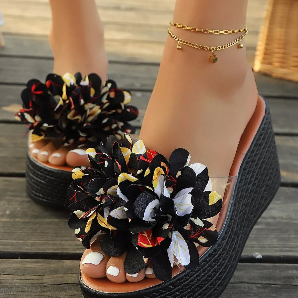 Shopimist floral decor platform wedge sandals with colorful flower accents and sturdy wedge heel, stylish summer footwear.