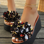 Shopimist floral decor platform wedge sandals with colorful flower accents and sturdy wedge heel, stylish summer footwear.
