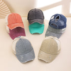 Distressed washed mesh baseball cap by FitiqueFit featuring frayed edges, unisex design, ideal for outdoor and daily wear.
