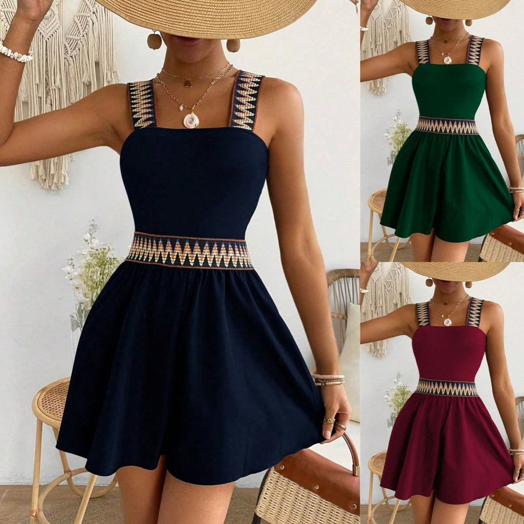 Women's casualFitiqueFit sleeveless wide-leg jumpsuit with cinched waist, perfect for resort-style summer wear.