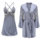 Plus Size Women's Ice Silk V-Neck Lace Suspender Nightgown