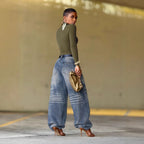 Relaxed Fit Faded Pleated Denim Jeans