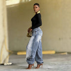 Deconstructed Patchwork Layered Washed Denim Pants