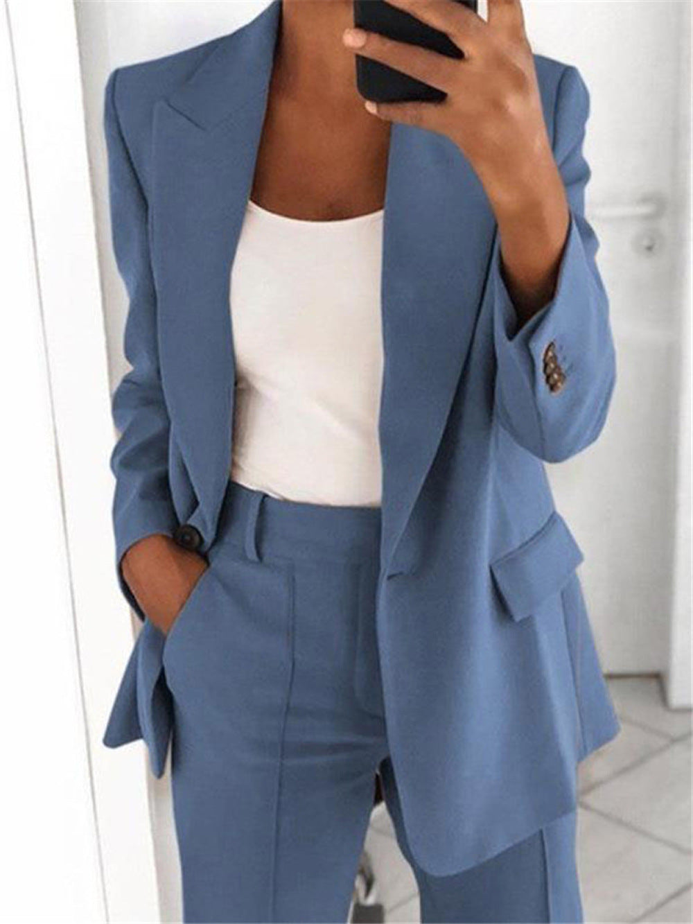 Plush Fashion Hub slim fit blazer with notched collar and tailored design, stylish outerwear for a sophisticated look.