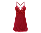 Plus Size Women's Ice Silk V-Neck Lace Suspender Nightgown