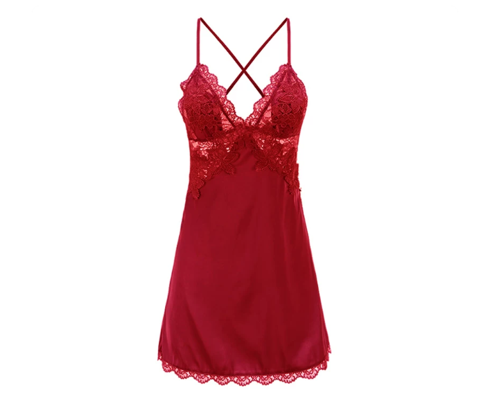 Plus Size Women's Ice Silk V-Neck Lace Suspender Nightgown