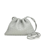 Elegant Fashion Genuine Leather Quilted Shoulder Crossbody Magnetic Snap Drawstring Closure Woven Clutch Bag