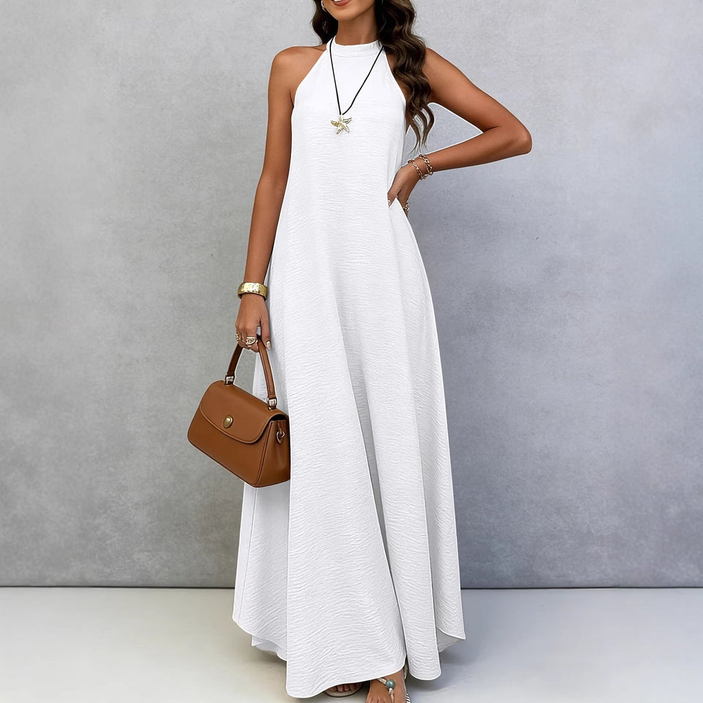 Women’s ice silk crinkle sleeveless swing maxi dress by FitiqueFit, casualwear with flowing silhouette and lightweight fabric.