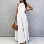 Women’s ice silk crinkle sleeveless swing maxi dress by FitiqueFit, casualwear with flowing silhouette and lightweight fabric.