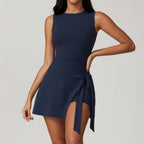 Women's sleeveless tight-fit bodycon dress by Plush Fashion Hub, sport-inspired style, form-fitting design, black fabric.