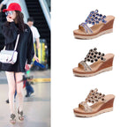 Women’s rhinestone platform sandals with heels, stylish slides with glittering embellishments and open toes from Trendy Attic Store01.