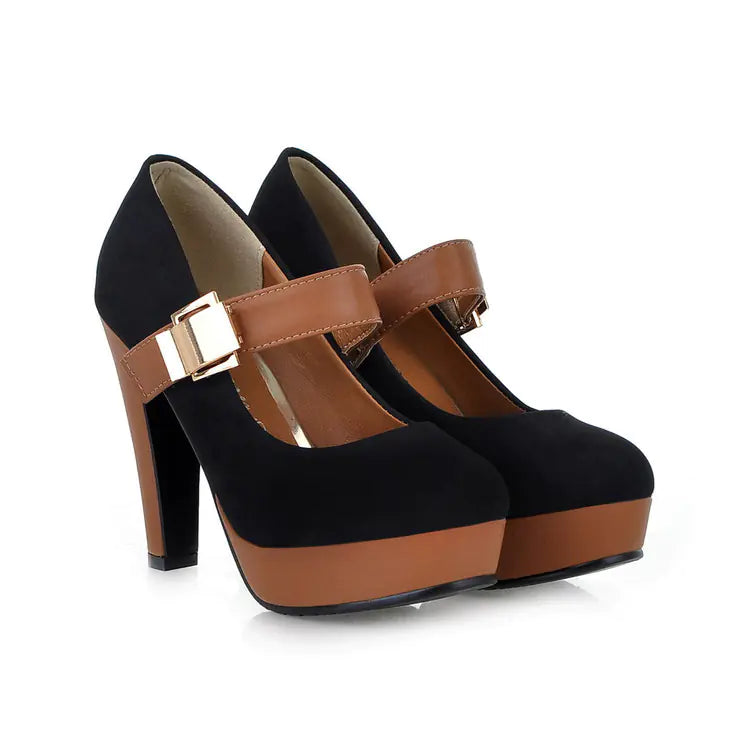 Women's waterproof platform high heels by Trendy Attic Store01, showing sleek black shoes with sturdy heel and fashionable design.