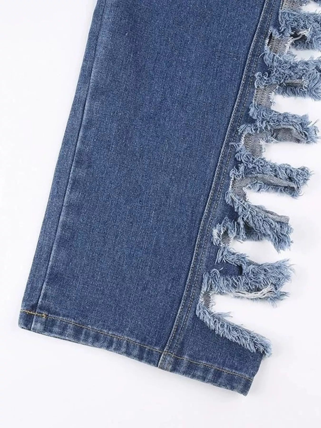 Plush Fashion Hub men's side distressed denim jeans with ripped details and a modern fit, shown in a casual style.