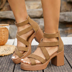 Women's open toe block heel sandals by Trendsi, featuring stylish faux leather straps and a comfortable, chunky heel for everyday wear.