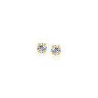 14k yellow gold stud earrings with faceted white cubic zirconia gemstones, featuring a polished and elegant design.