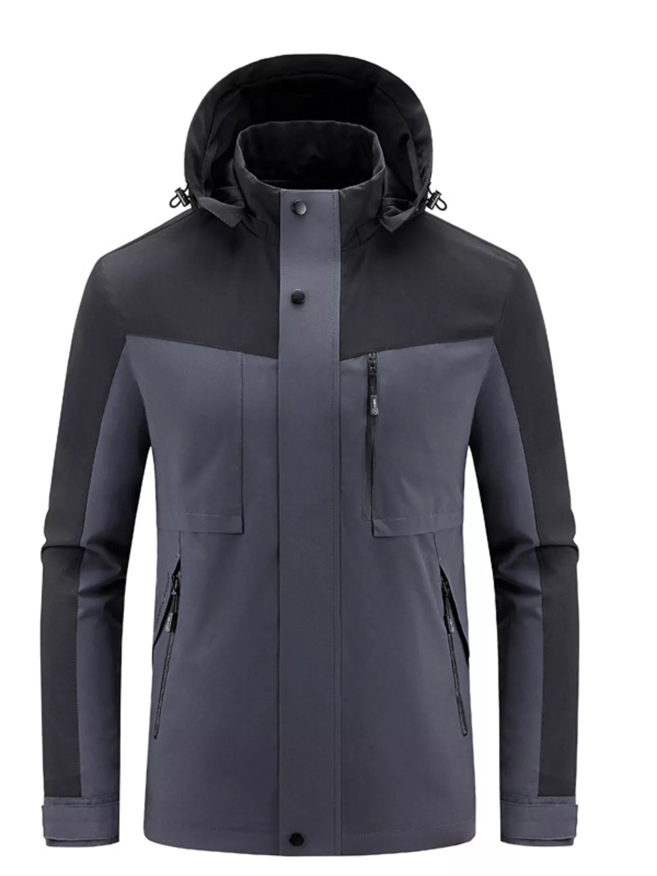 Men's plus size two-tone waterproof hooded outdoor jacket by Simply Love, showing the durable, weather-resistant outerwear with a hood.