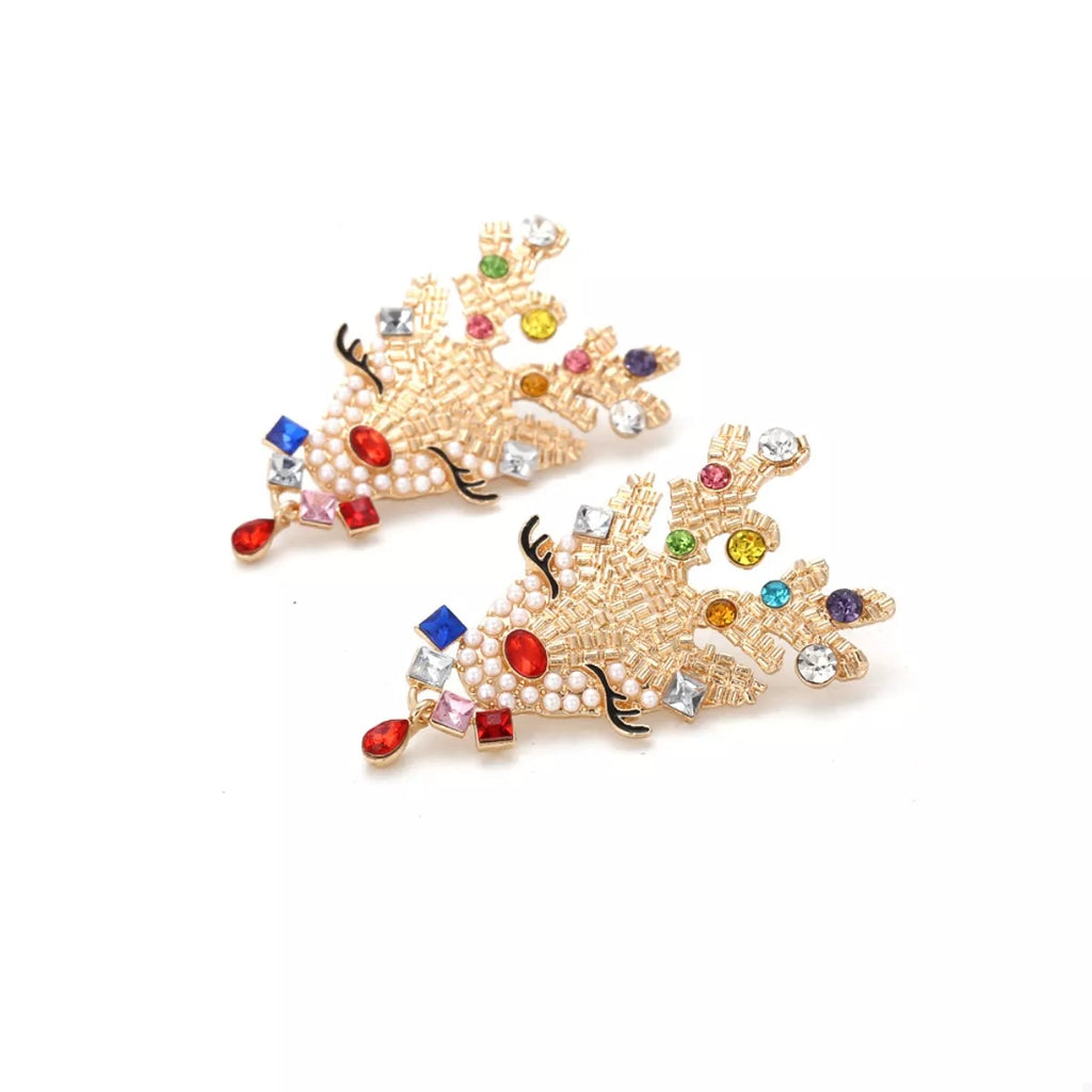 Christmas Reindeer Rhinestone Earrings by Shopimist featuring sparkling reindeer design with rhinestones, perfect for holiday accessories.