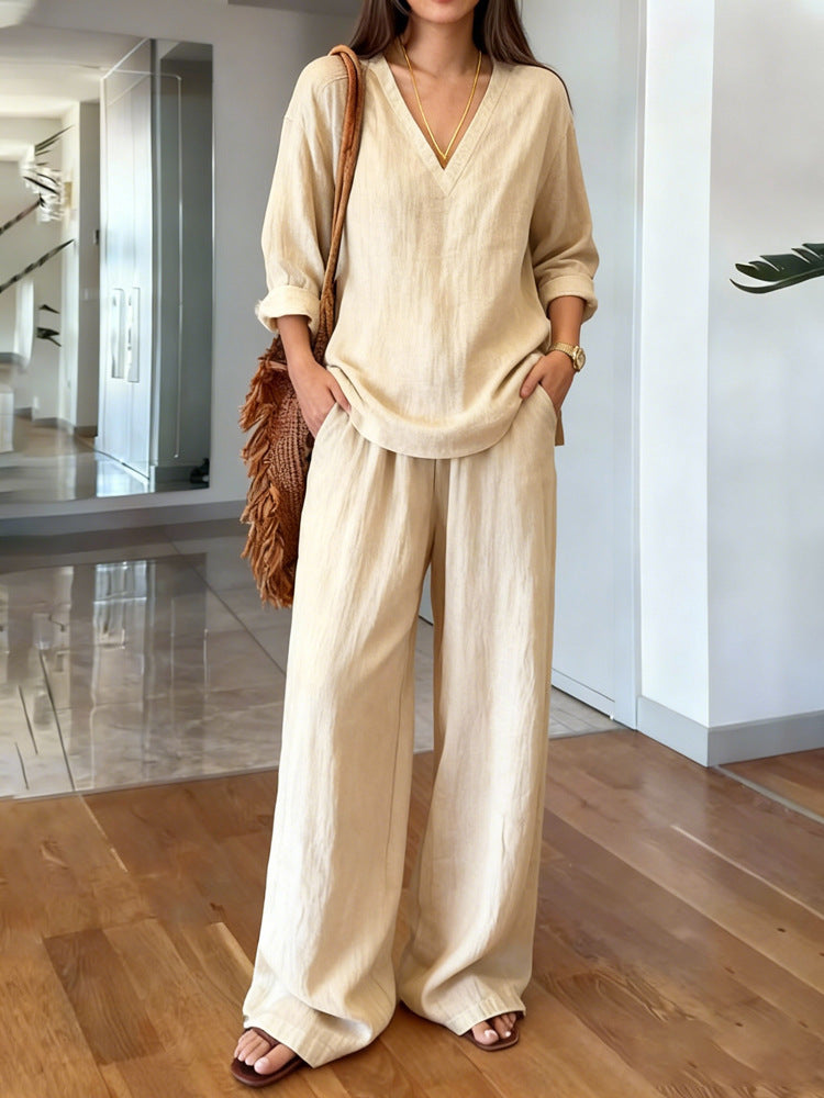 FitiqueFit long sleeve top and full-length pants two-piece set in multiple colors, featuring comfortable, stylish casual wear.