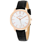 Christian Van Sant Women's Octave Slim watch with a sleek silver-tone case and black leather strap on a white background.