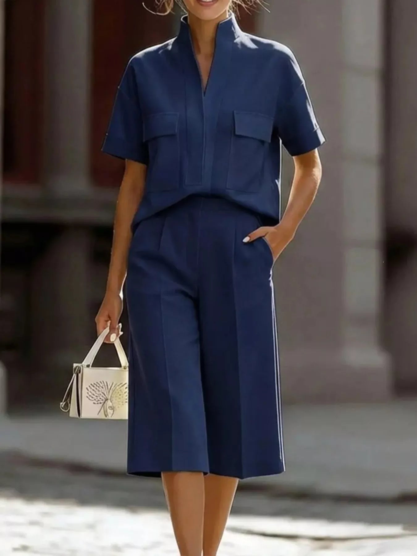 Plus size Shopimist short sleeve top and wide leg pants set, casual outfit with comfortable fit and stylish design.