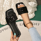 Shopimist sequin open toe sandals with stylish straps and sparkling embellishments, perfect for summer and special occasions.