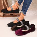 Rhinestone embellished square toe slip-on flats for women, trendy casual shoes from Trendsi with chic rhinestone details.