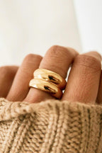 Gold double ridge ring by Shopimist featuring a sleek band with textured ridges for a stylish, modern look.