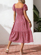 Floral print smocked ruffle sleeve midi dress from Trendsi, lightweight summer dress with feminine floral pattern and ruffle details.