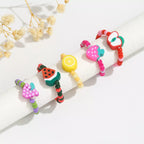 Colorful fruit charm beaded ring by Shopimist featuring vibrant fruit-shaped beads and intricate beaded design.