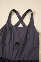 Plush Fashion Hub active wear jumpsuit with cutout square neckline and wide straps, designed for comfortable workout or casual wear.