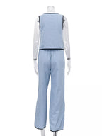 Contrast trim sleeveless top and wide-leg pants set by Shopimist, featuring a stylish, modern design with bold color accents.
