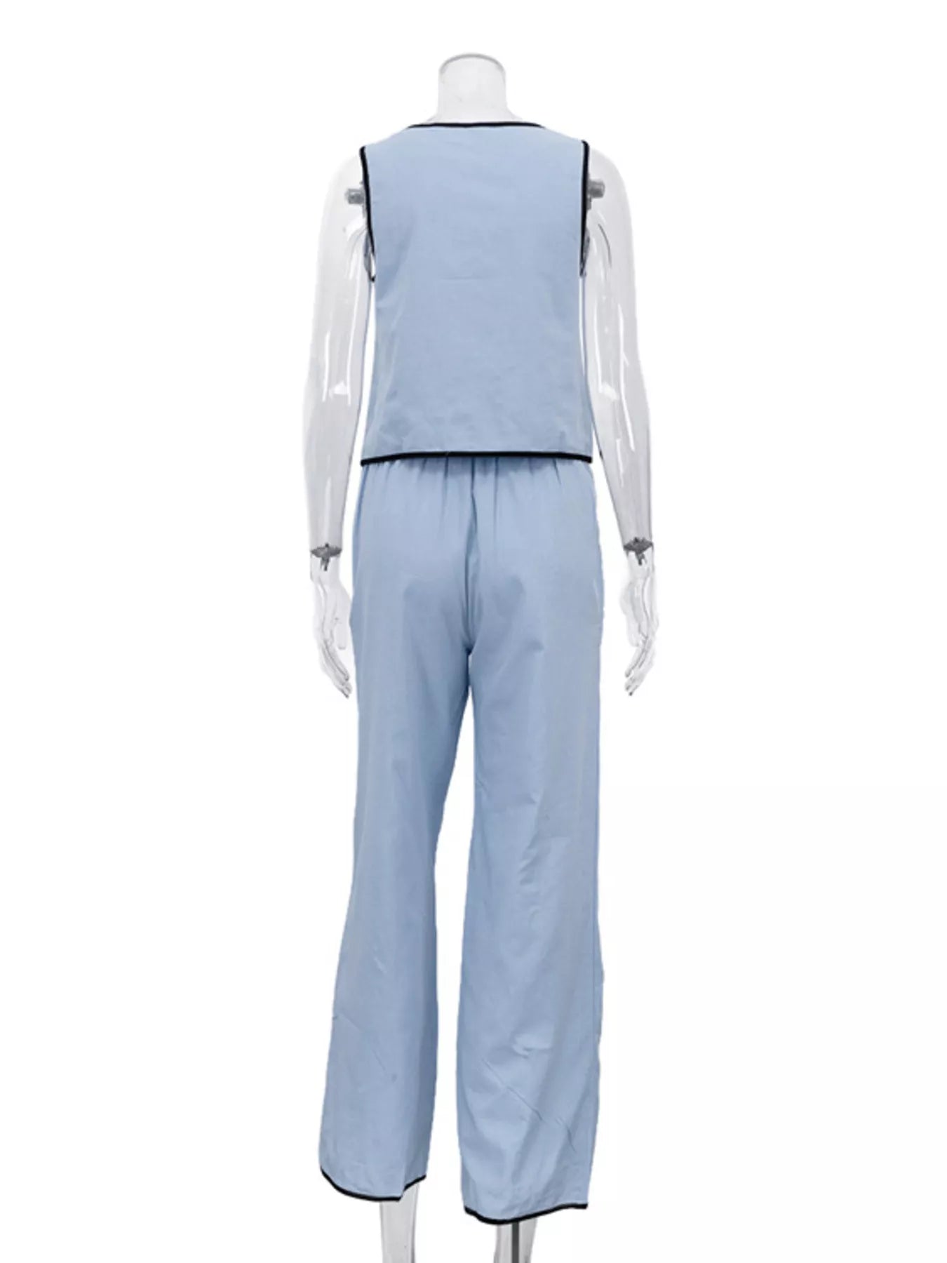 Contrast trim sleeveless top and wide-leg pants set by Shopimist, featuring a stylish, modern design with bold color accents.