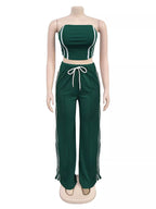 Trendsi sleeveless tube top and wide-leg pants set, featuring a fitted tube top and flowy wide-leg pants, styled together.