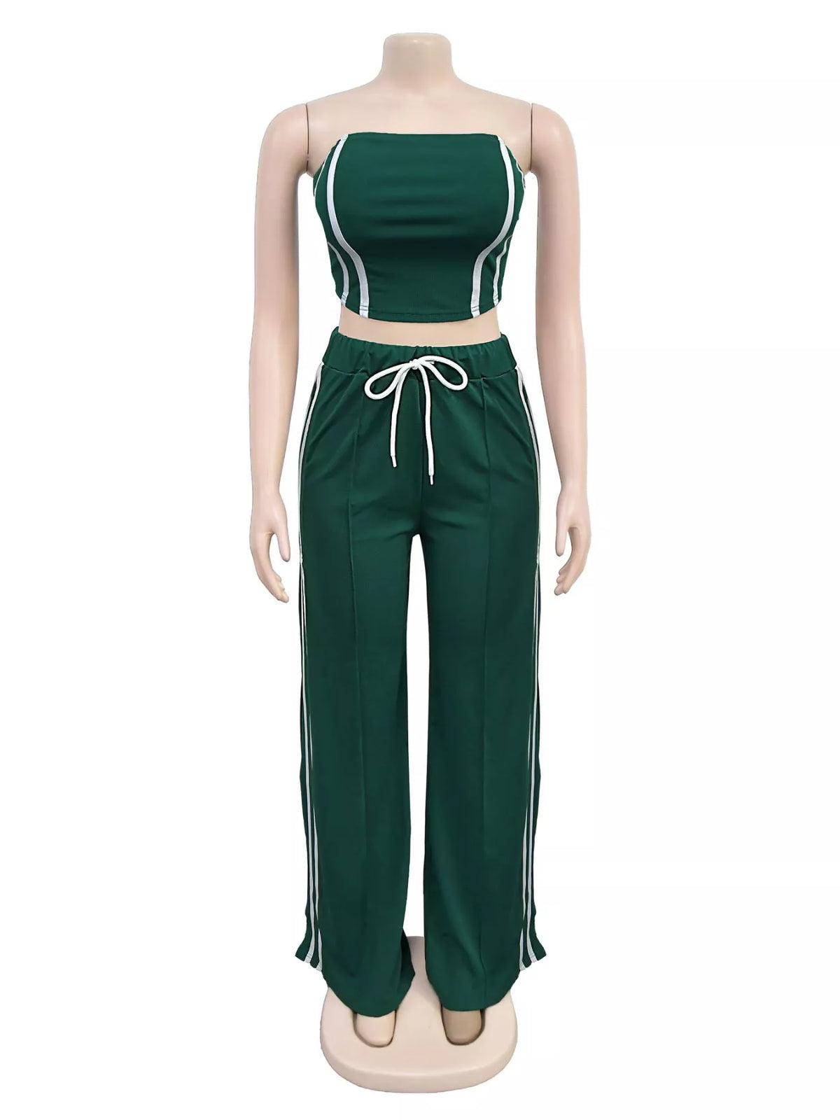 Plush Fashion Hub sleeveless tube top and wide-leg pants set, stylish and comfortable casual outfit, shown on a model.