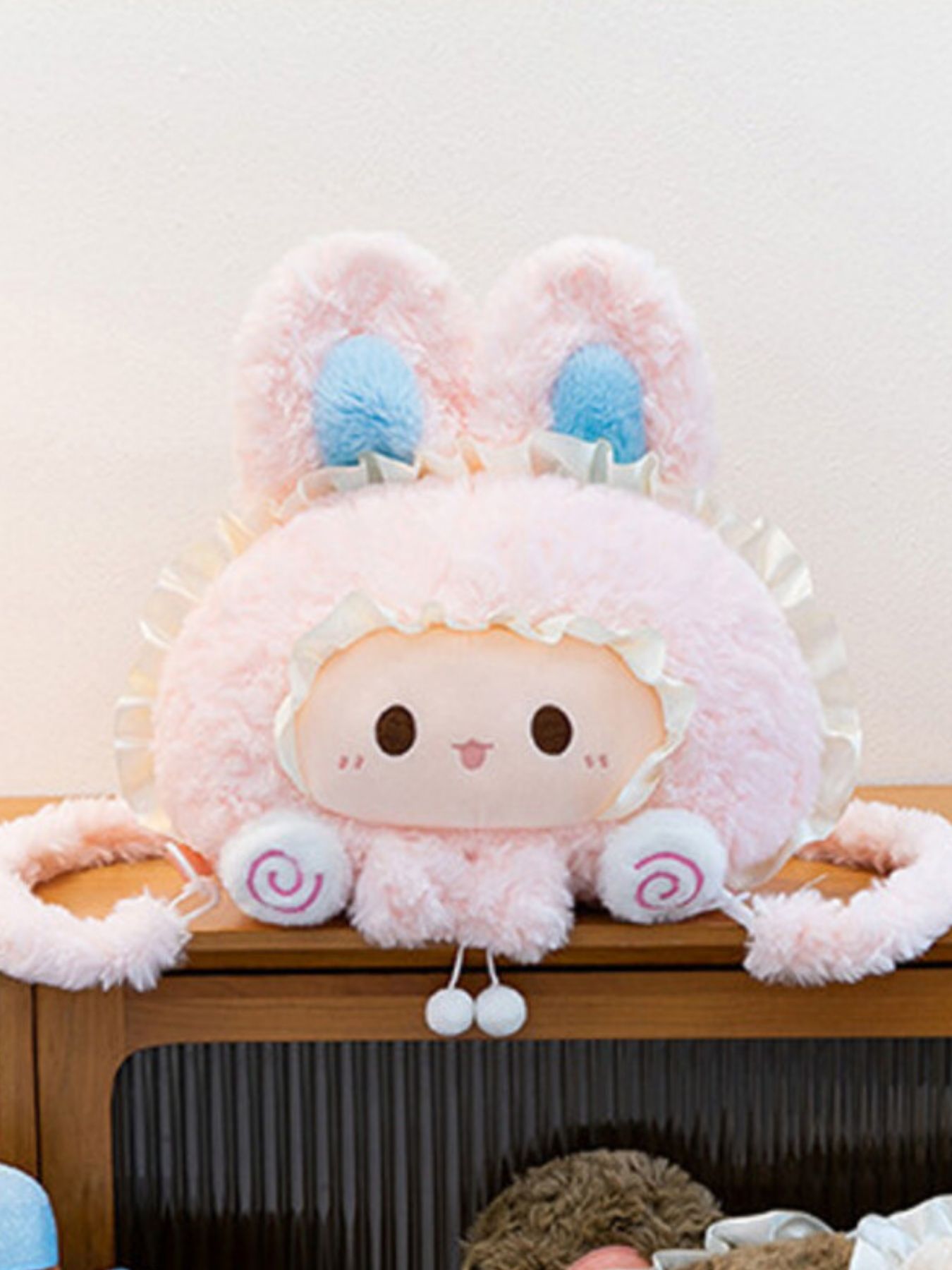 Soft woolen plush bunny backpack from Trendsi featuring a whimsical design and padded straps, perfect for casual or playful outfits.