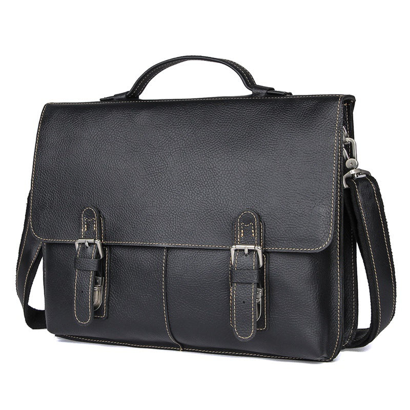 Men's retro casual leather business briefcase by Plush Fashion Hub with sturdy handles and sleek design.