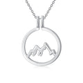 925 sterling silver mountain ring holder with round shape pendant necklace, featuring detailed mountain design and smooth finish.