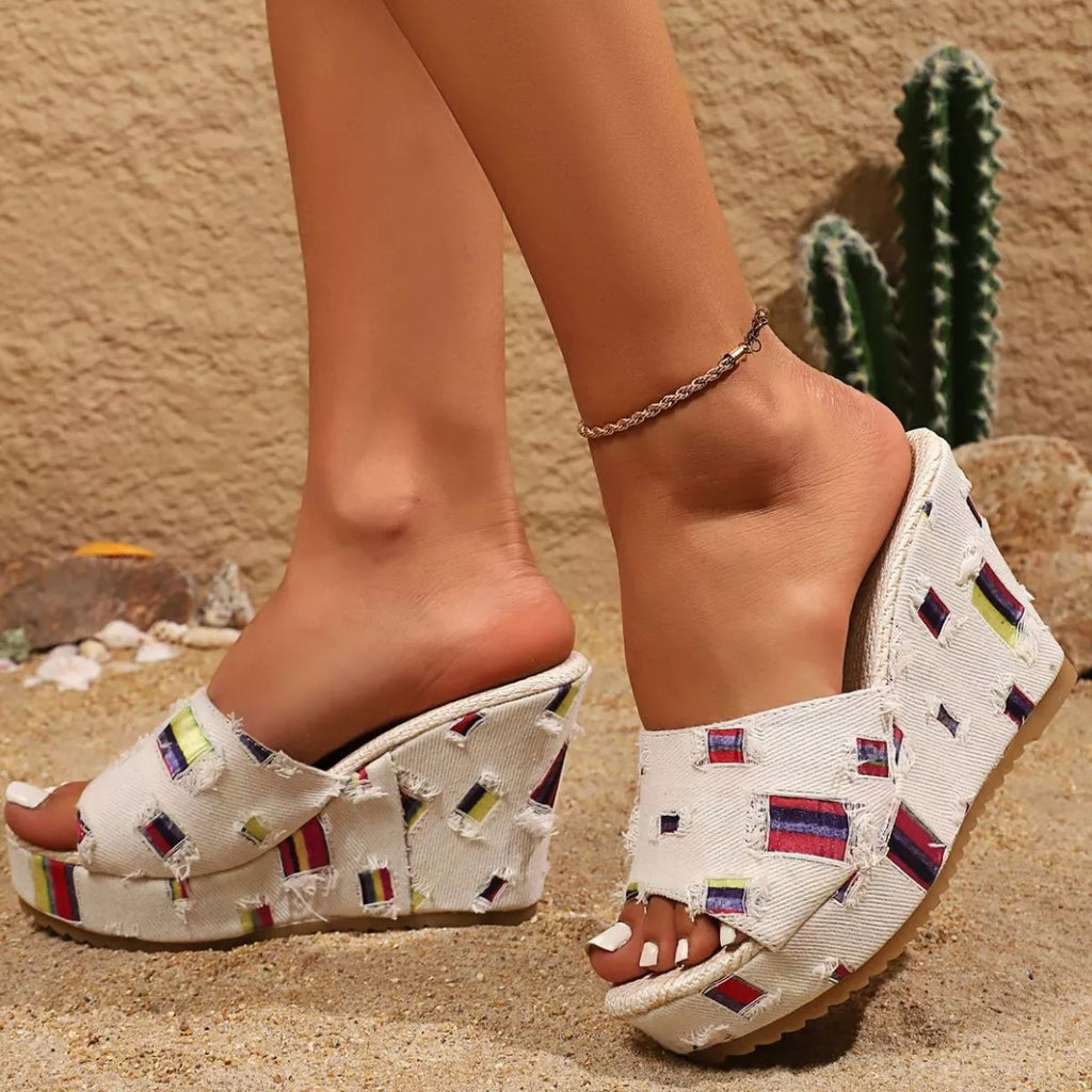 Shopimist open toe wedge sandals with chunky heel and ankle strap, perfect for summer casual wear.