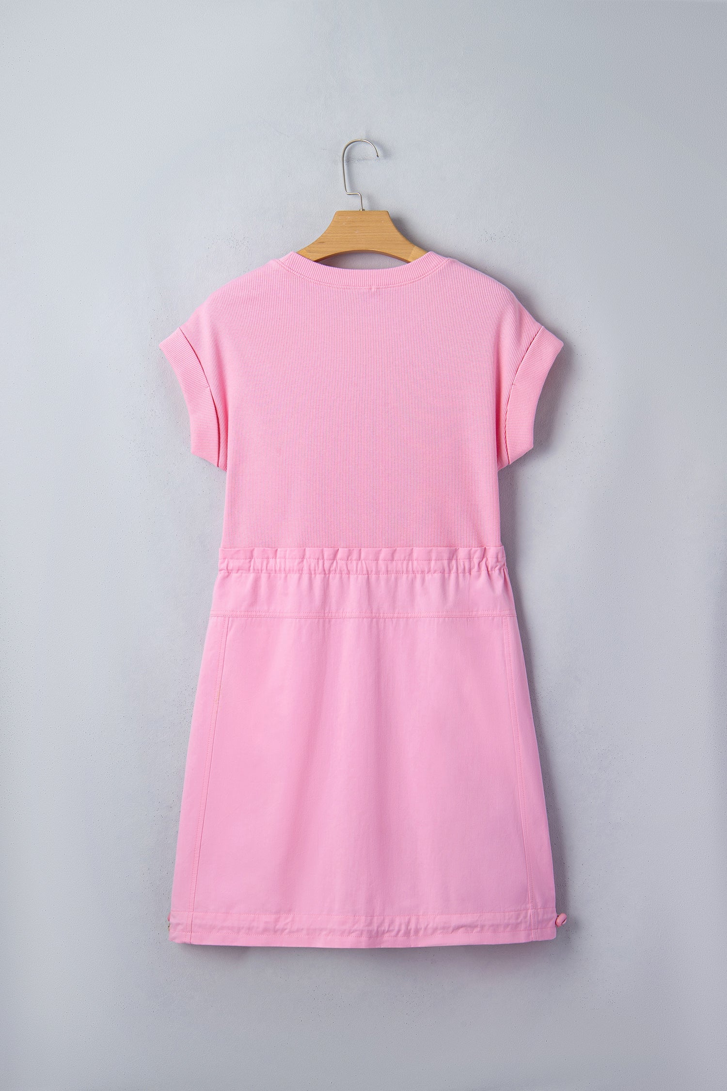 Threaded Pear Ayra Patchwork Drawstring Mini Dress showing a colorful, stylish mini dress with patchwork design and drawstring details.