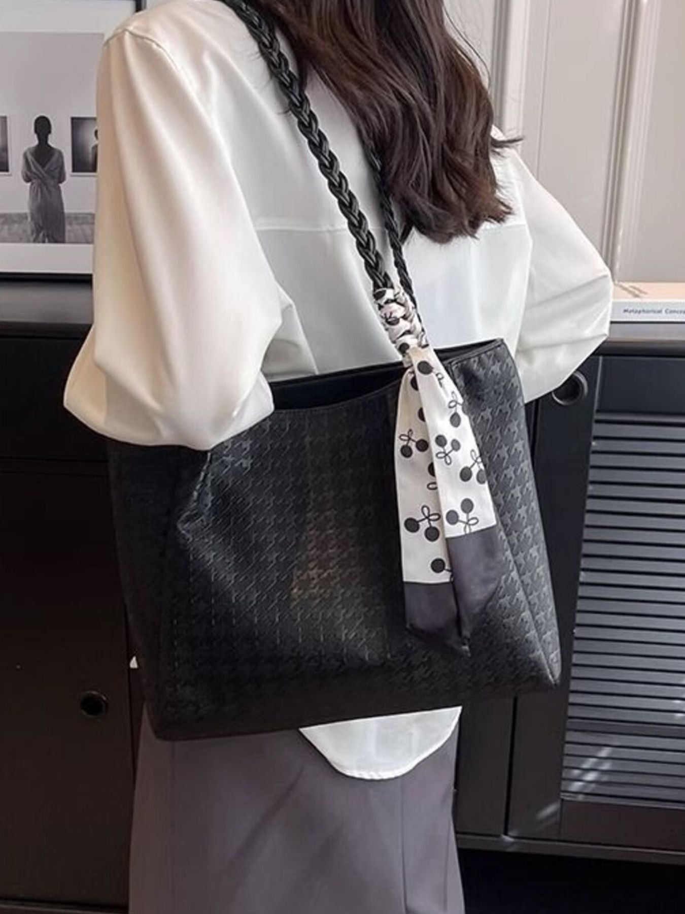 Shopimist braided handle tote bag with woven handles and spacious interior, ideal for everyday carry and stylish look.