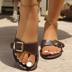 Open toe buckle sandals by Shopimist featuring adjustable straps and a stylish design, perfect for warm weather.