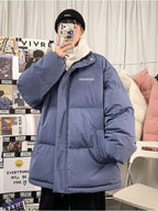 Men's plus size quilted puff jacket with snap-down front, black, lightweight insulated outerwear by Shopimist.
