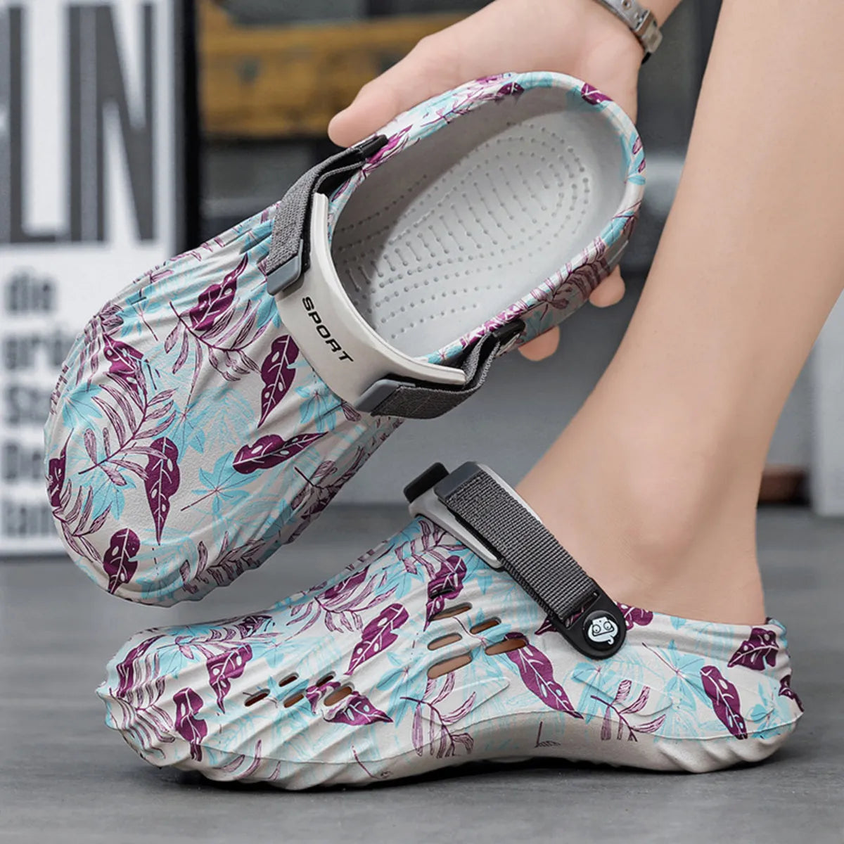 Men's floral pattern breathable sandals from Trendsi, featuring comfortable open-toe design and vibrant floral print.